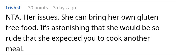 The Internet Backs Up This Woman For Refusing To Cook An Additional Gluten-Free Meal For A Family Friend After She Causes A Scene