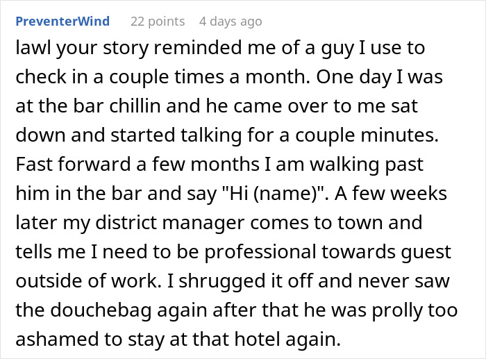 Hotel Guest Livid Seeing Front Desk Employee Drinking In A Bar After Work, Files A Complaint Yet Ends Up Being Put On A 'Do Not Reserve' List Hotel Guest Livid Seeing Front Desk Employee Drinking In A Bar After Work, Files A Complaint Yet Ends Up Being Put On A 'Do Not Reserve' List
