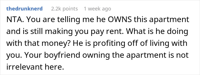 Man Demands Girlfriend &ldquo;Split Expenses Proportional To Income&rdquo; After She Gets Better-Paying Job, Increases Rent On Apartment He Owns