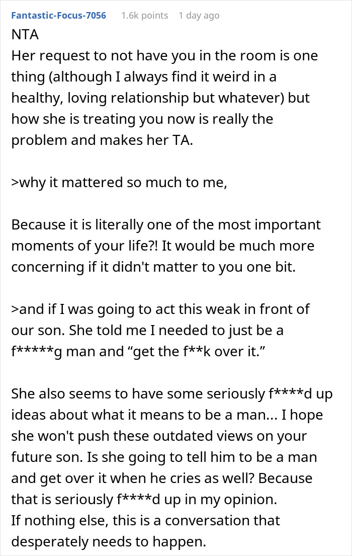 Husband Is Conflicted Over Who Is Right After Wife Tells Him That There Is No Way He&rsquo;ll Be In The Room When Their Child Is Born