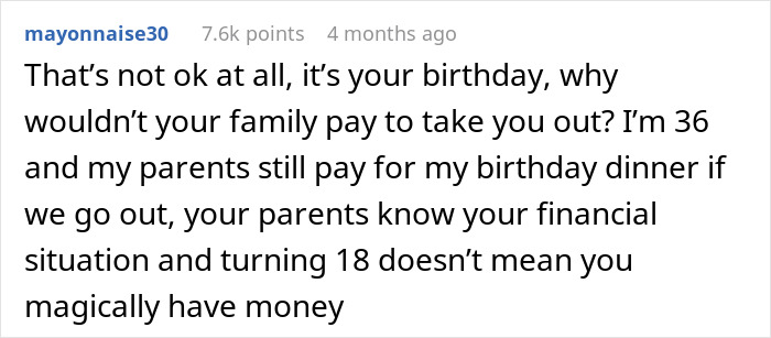 Person Shares How They Failed To Notice Key Cues That Their Parents Wouldn't Pay For Their 18th B-Day Dinner Person Shares How They Failed To Notice Key Cues That Their Parents Wouldn't Pay For Their 18th B-Day Dinner