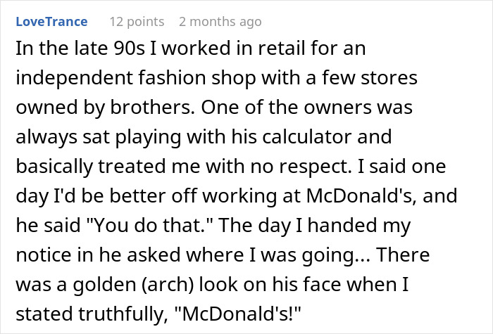 "If You Don't Like It You Can Always Quit": Boss's Words Backfire As Model Employee Gets A New Job Right In Front Of His Eyes