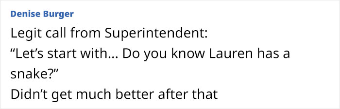 Text message from superintendent about kids doing something unhinged, mentioning a student owning a snake that freaked out everyone around.