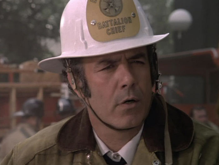 Pernell Roberts looking suspicious with a helmet on 