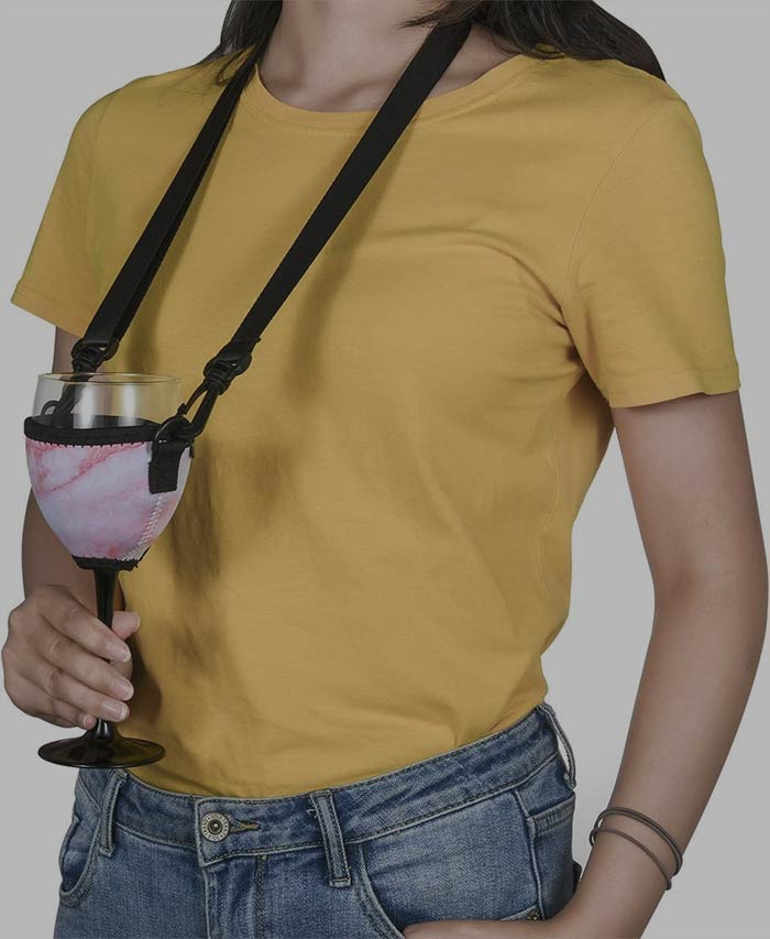 woman with wine glass holder necklace 