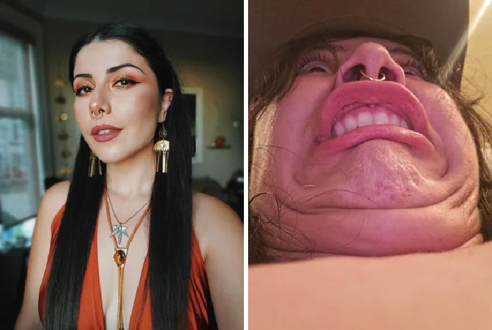 Funny before and after pics showing the same person in different poses, highlighting a dramatic contrast in appearance.