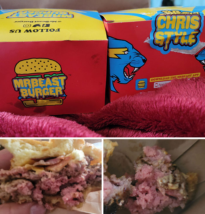 Finally Ordered Our First Mr. Beast Burger And Then Realized After The First Bite That It Was Mostly Just Raw Meat