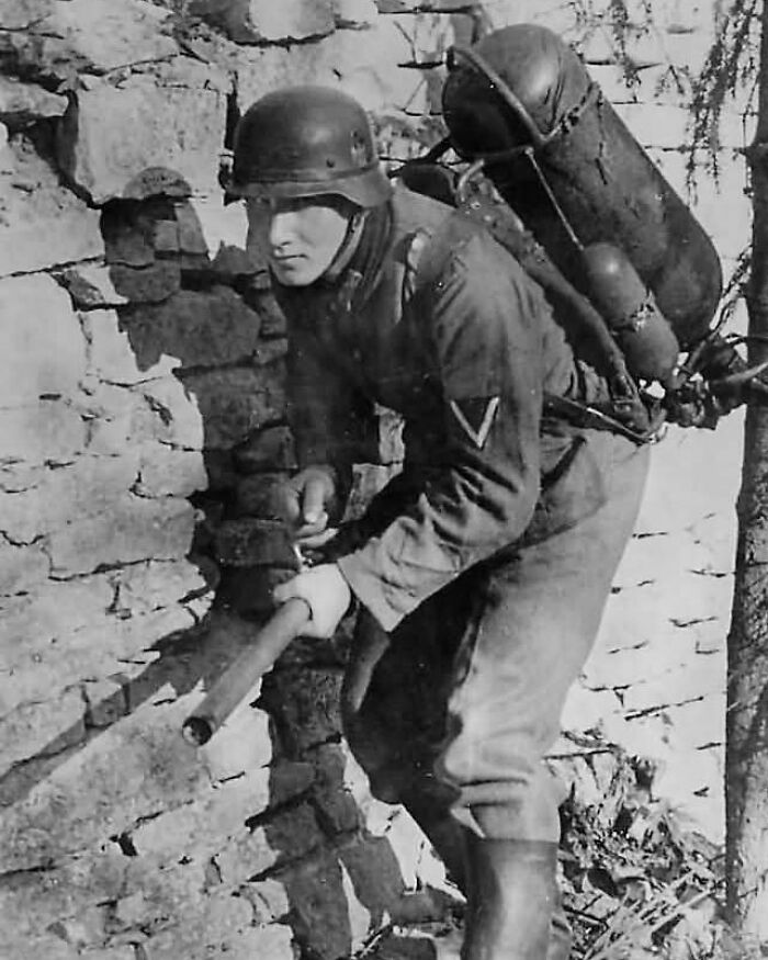Pictured Above Is A German Soldier Equipped With A Flamethrower In Russia During 1941