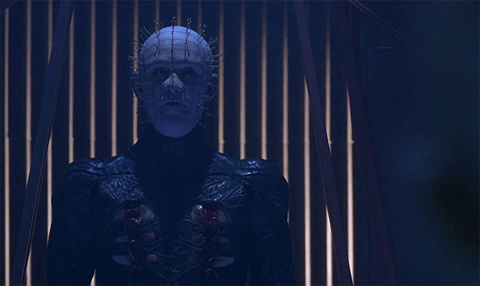 Pinhead with his face covered by needles 