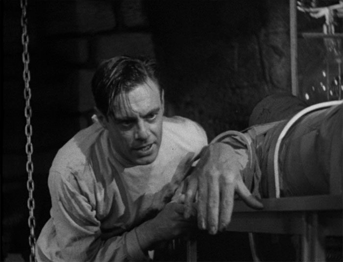 Dr. Frankenstein bringing person back to life 