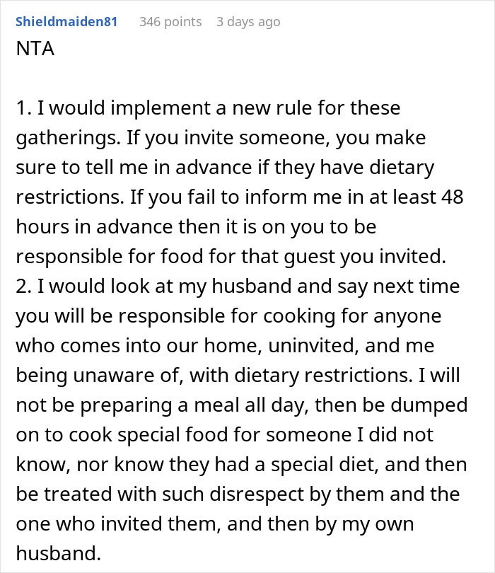 The Internet Backs Up This Woman For Refusing To Cook An Additional Gluten-Free Meal For A Family Friend After She Causes A Scene