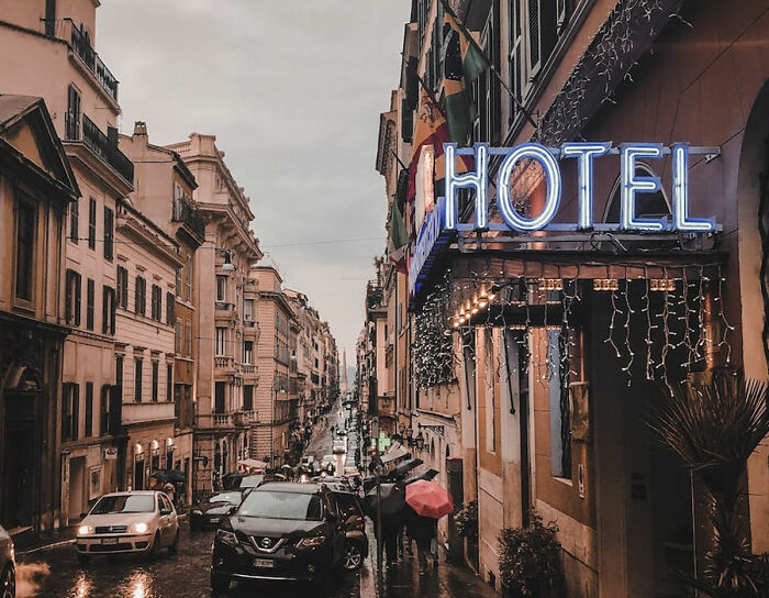 Building with Hotel letters