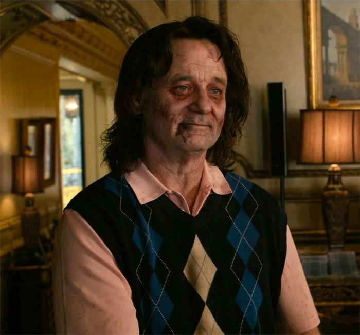 Bill Murray as zombie in movie Zombieland