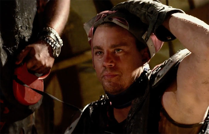 Channing Tatum looking in movie This is the End