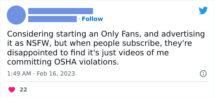 Dad joke about OnlyFans and OSHA violations posted on social media.