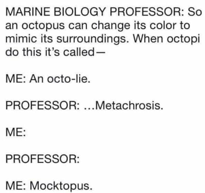 Marine biology dad joke about octopus color-changing humor.