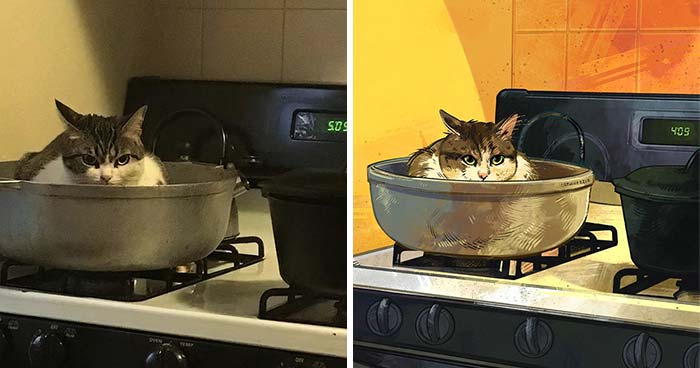 32 Of The Funniest Internet-Famous Cat Pics Get Illustrated By Catwheezie (New Pics)