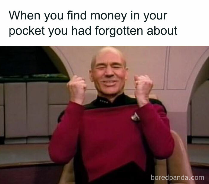 Man in a red uniform celebrating, capturing the joy of finding forgotten money in your pocket.