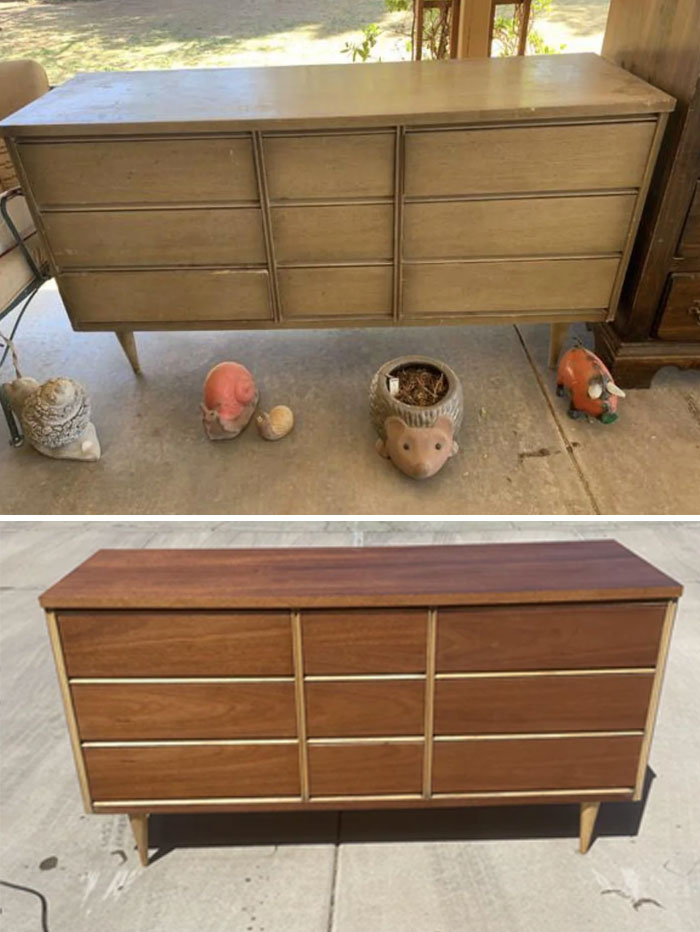 A Mid Century Basset Glow Up! Only Sanded And Teak Oiled, I Loved The Contrast!