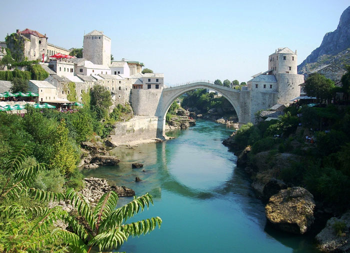 Beautiful white bridge over a river 