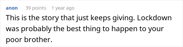 Comment about lockdown benefits on a social media post.