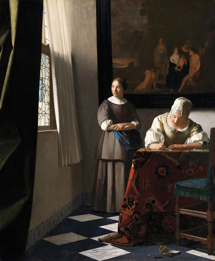 Lady Writing a Letter With Her Maid painting by Johannes Vermeer