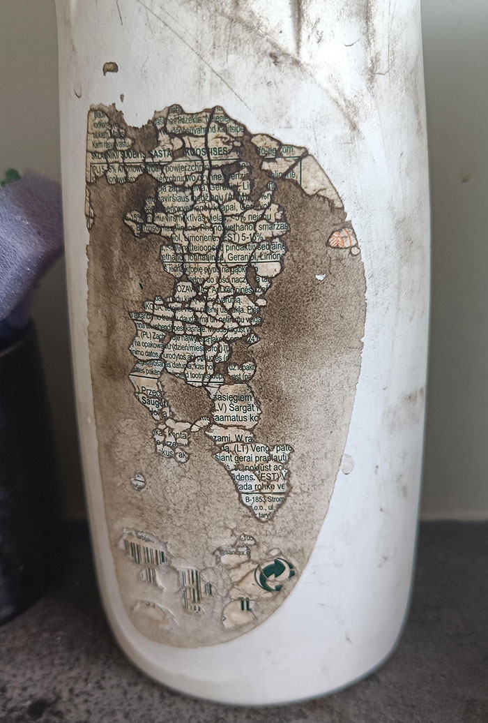 Accidental Map On A Dish Soap Bottle In The Kitchen Of A Car Workshop