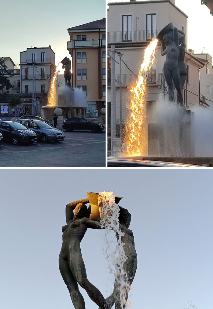 Sunlight Through This Fountain Looks Like It Is Pouring Lava - l'Aquila, Italy