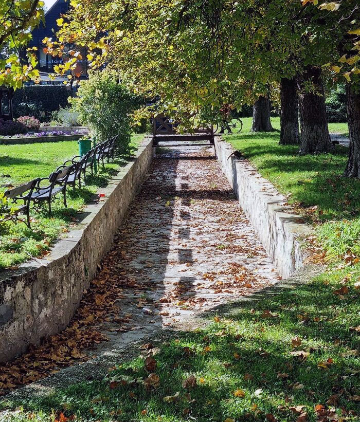 The Benches' Shadow Makes It Look Like This Canal Is A Two-Lane Road