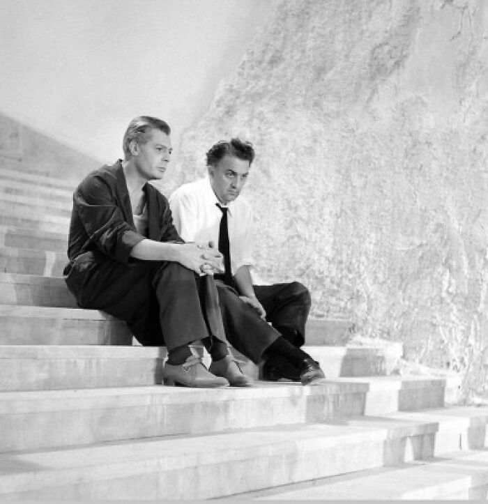 Marcello Mastroianni And Federico Fellini