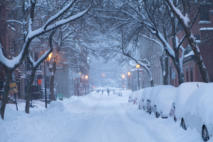 City street covered in snow