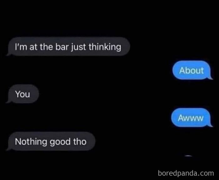 Text conversation meme about being single, featuring a funny bar dialogue.