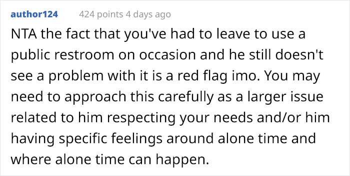 Guy Calls Wife A Jerk For Trying To Control His Bathroom Time, The Internet Says That He's The One Who Needs A Reality Check