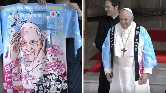 Cuando el Papa Francisco visitó Japón el año pasado, le regalaron una túnica de anime personalizada 