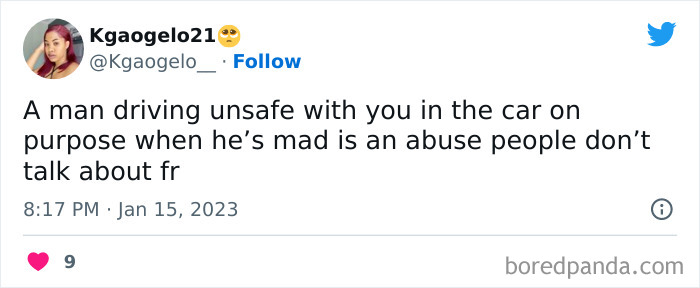 Tweet about relationship issues, highlighting unsafe driving as a***e.