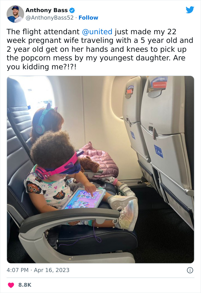 Dad Is Outraged After Flight Attendant Asked His Pregnant Wife To Clean Up After Their Kids, Sparks A Debate Online