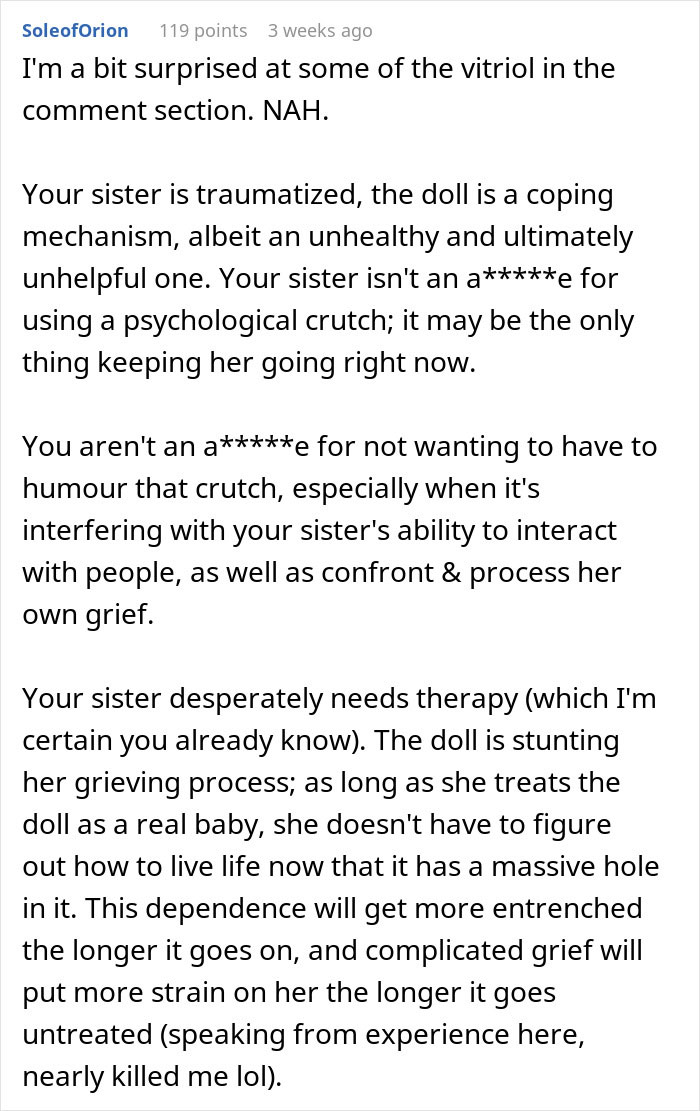 Woman Thinks Her Sister Is Coping With The Loss Of Her Baby In A Creepy And Unhealthy Way, Asks If She Would Be A Jerk To Break It To Her