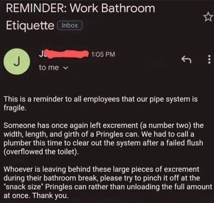 Boss Makes A Dollar And I Make A Dime, That’s Why I Take Massive S**ts That Cause Plumbing Damage On Company Time