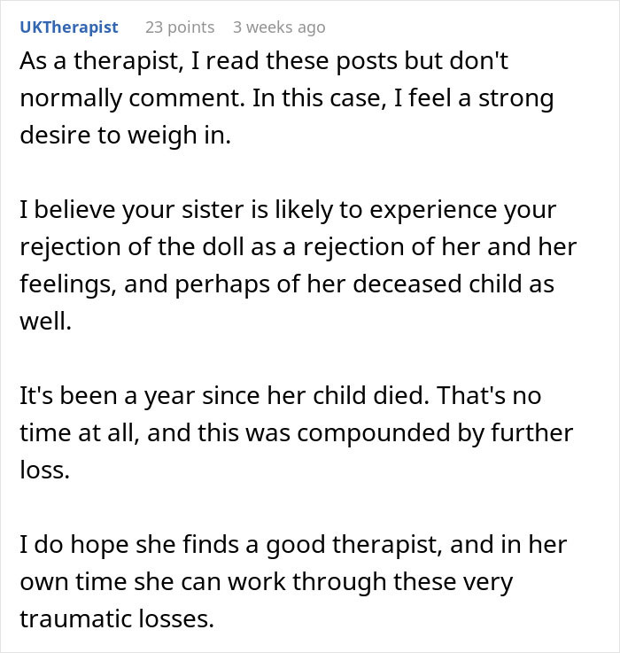 Woman Thinks Her Sister Is Coping With The Loss Of Her Baby In A Creepy And Unhealthy Way, Asks If She Would Be A Jerk To Break It To Her