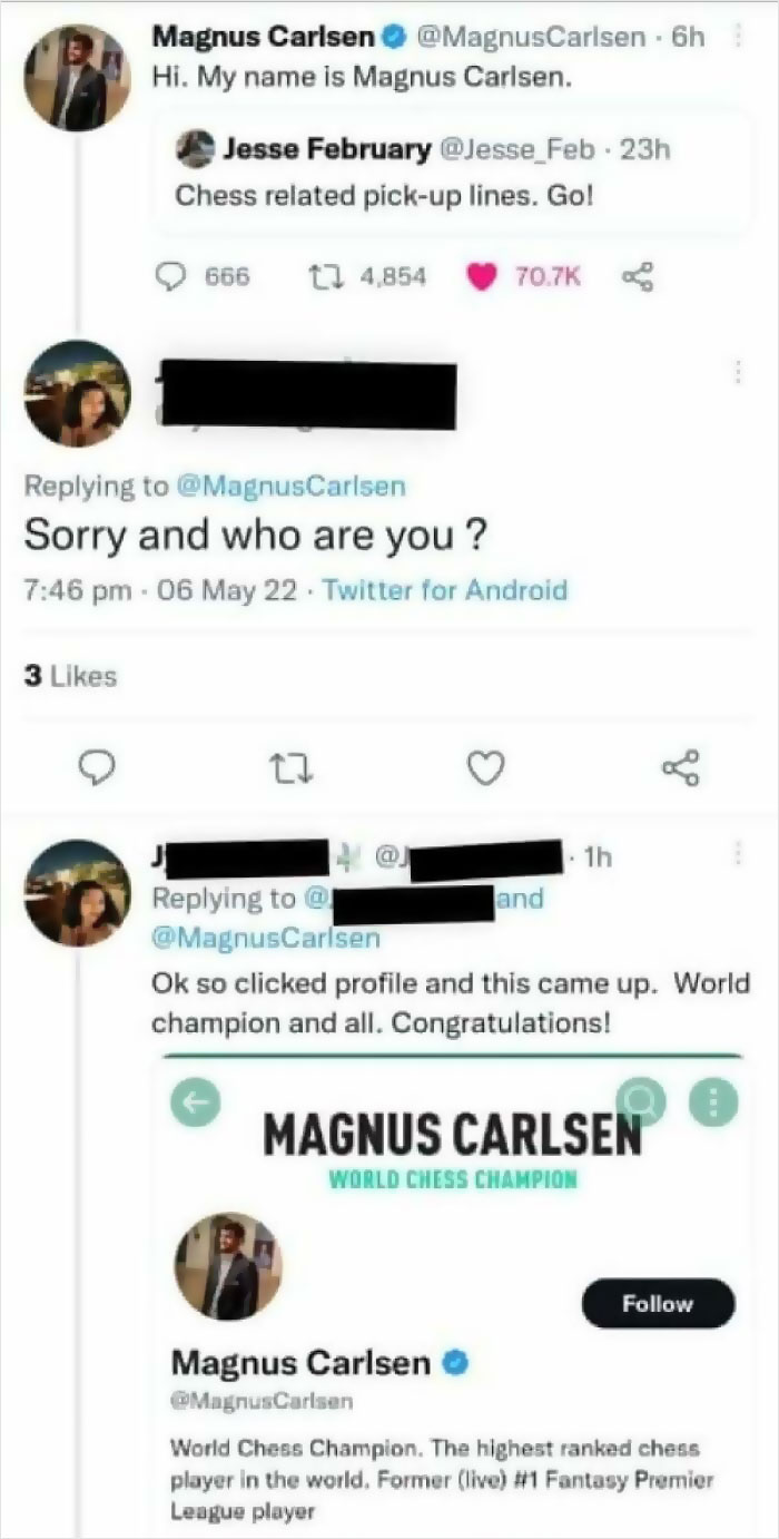 She Could Have Clicked To Check His Bio Before Asking. Would Have Saved Her Some Time Too.