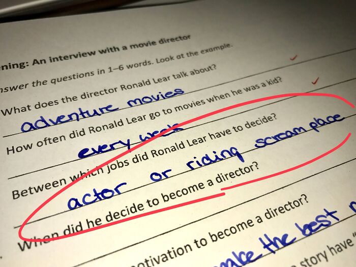 Listening Comprehension - Correct Answer Was "Actor Or Writing Screen Plays"