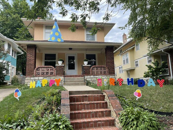 Threw My 1922 House A 100th Birthday Party Today, Complete With Giant Party Hat