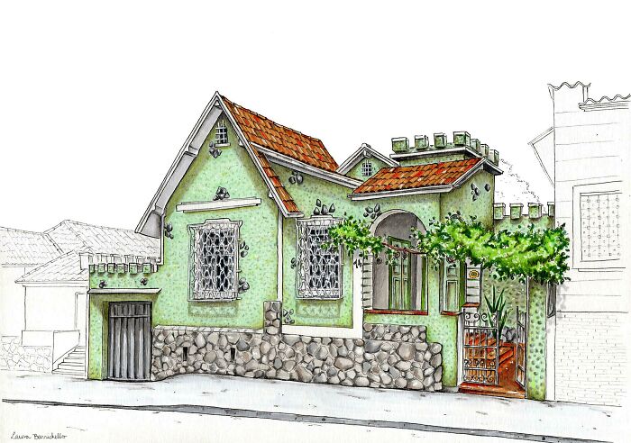 I Drew The House That Belonged To A Friend's Grandmother, Which Unfortunately Has Already Been Demolished. I Made The Drawing Based On An Old Picture, So That The Good Memories Will Be Remembered Forever