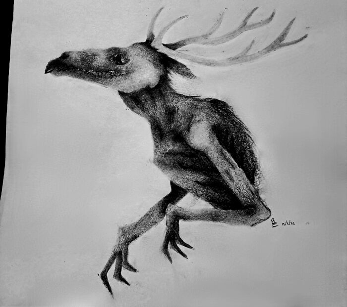 Charcoal Drawing Of A Wendigo I Did A Few Months Ago