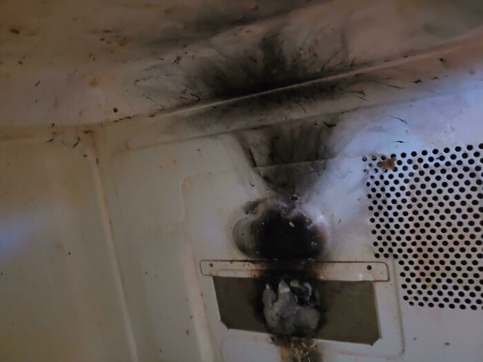 Trying To Reheat Breakfast, Heard A High-Pitch Whirr, And A Pop... My Microwave Was On Fire