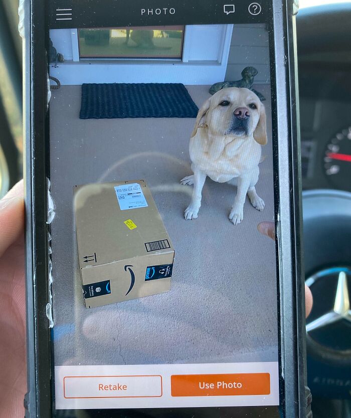 This Guy Hopped In My Truck Walked With Me To The Door A Posed For A Pic With The Package