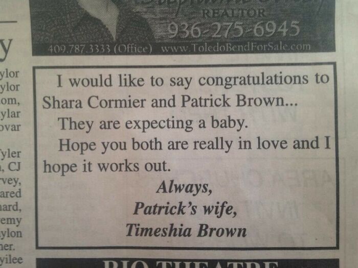 Best Wishes To You, Her And Your Baby. Love, Your Wife