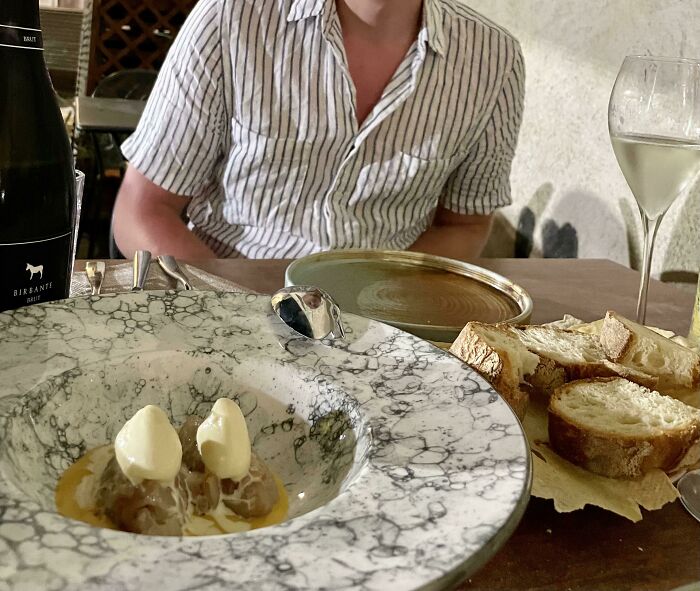 Raw Fish With Mustard And Ice Cream