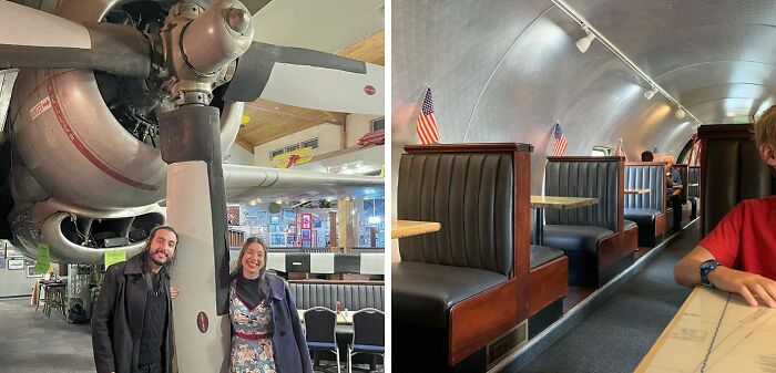 restaurant tables in the airplane