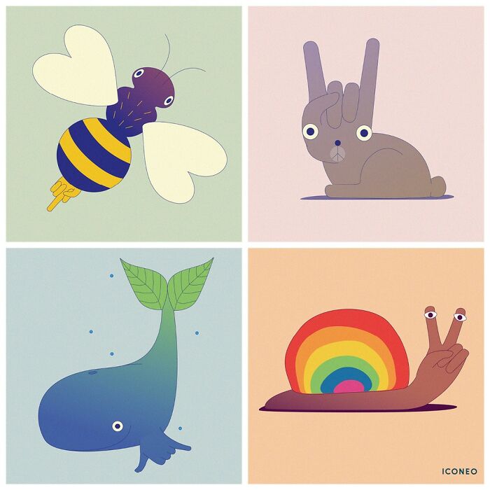 Illustrations by Steffen Kraft depict imaginative animals with unique features, reflecting aspects of our society.